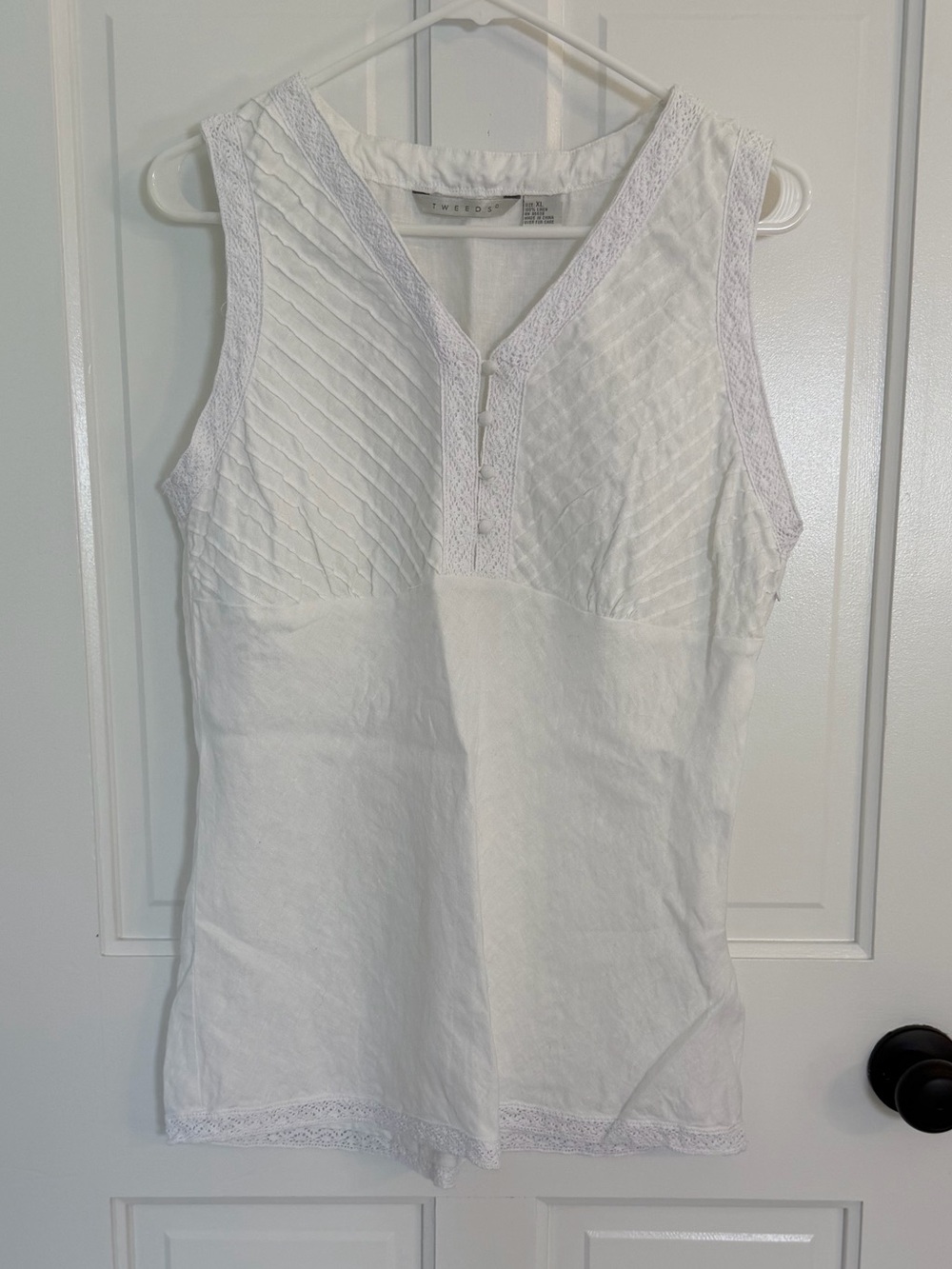 Vintage Y2K Tweeds White Linen Lace Sleeveless Blouse Women’s XL